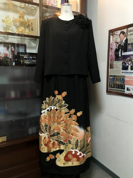 留袖ドレス 黒 2ピースタイプ [花]1