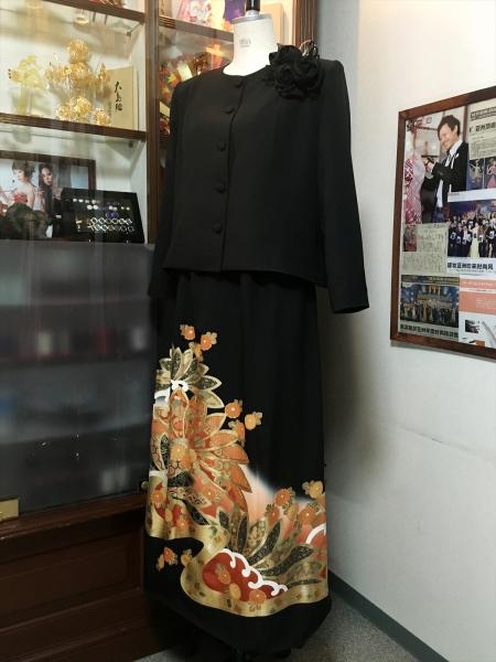 留袖ドレス 黒 2ピースタイプ [花]17