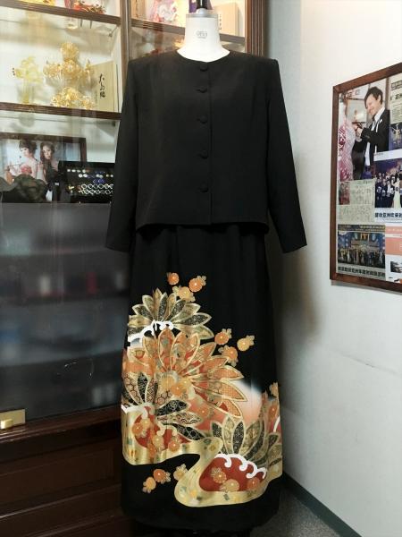 留袖ドレス 黒 2ピースタイプ [花]19