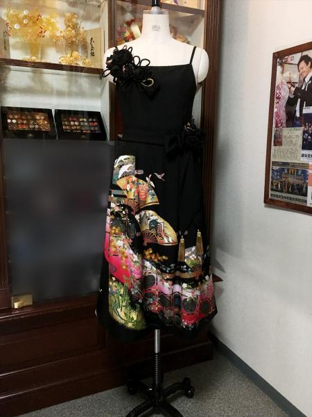 留袖ドレス 黒 ワンピースタイプ [花、鶴、扇]1