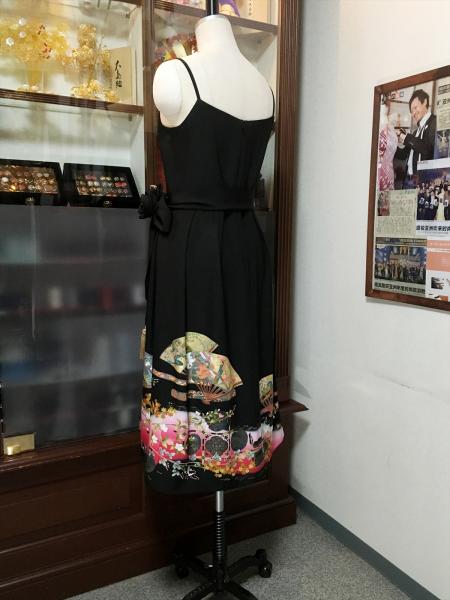 留袖ドレス 黒 ワンピースタイプ [花、鶴、扇]11