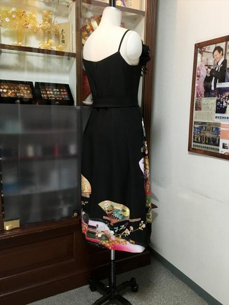 留袖ドレス 黒 ワンピースタイプ [花、鶴、扇]15