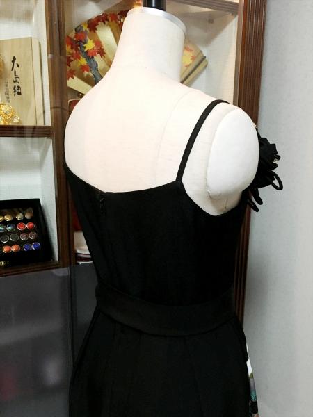 留袖ドレス 黒 ワンピースタイプ [花、鶴、扇]16