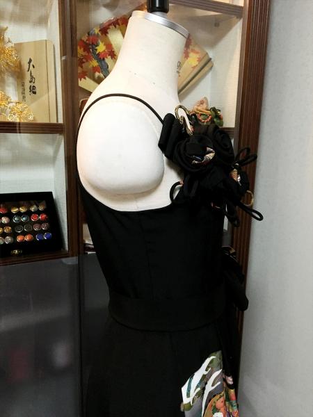 留袖ドレス 黒 ワンピースタイプ [花、鶴、扇]18