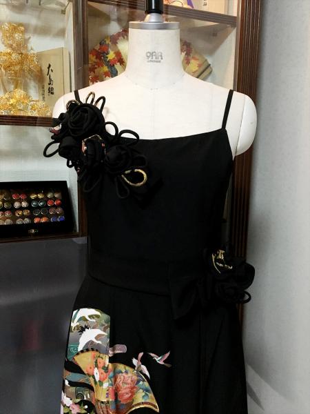 留袖ドレス 黒 ワンピースタイプ [花、鶴、扇]2