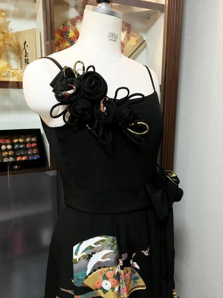 留袖ドレス 黒 ワンピースタイプ [花、鶴、扇]20