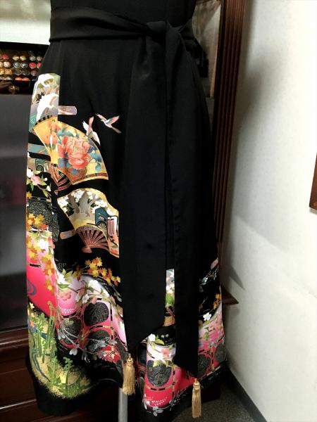 留袖ドレス 黒 ワンピースタイプ [花、鶴、扇]22