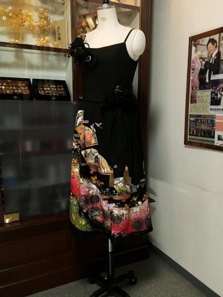 留袖ドレス 黒 ワンピースタイプ [花、鶴、扇]5