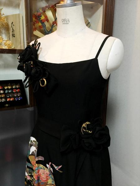 留袖ドレス 黒 ワンピースタイプ [花、鶴、扇]6