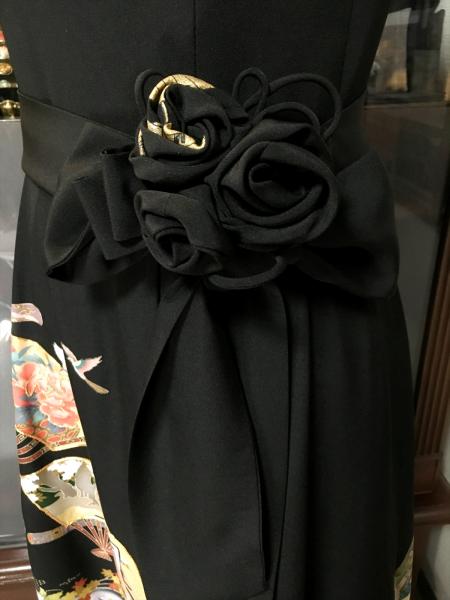 留袖ドレス 黒 ワンピースタイプ [花、鶴、扇]7