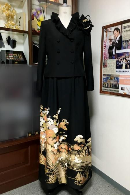 留袖ドレス 黒 2ピースタイプ [花]22