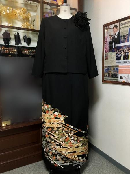 留袖ドレス 黒 2ピースタイプ [花]1