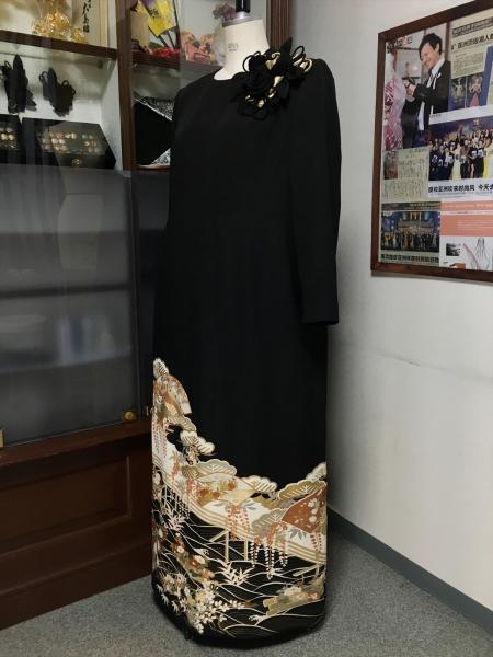 Tomesode Dress Black One piece type [Floral,Fan]16