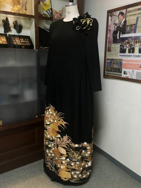 Tomesode Dress Black One piece type [Bird]19