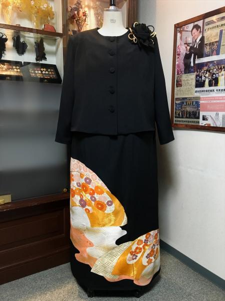 留袖ドレス 黒 2ピース [鶴]1