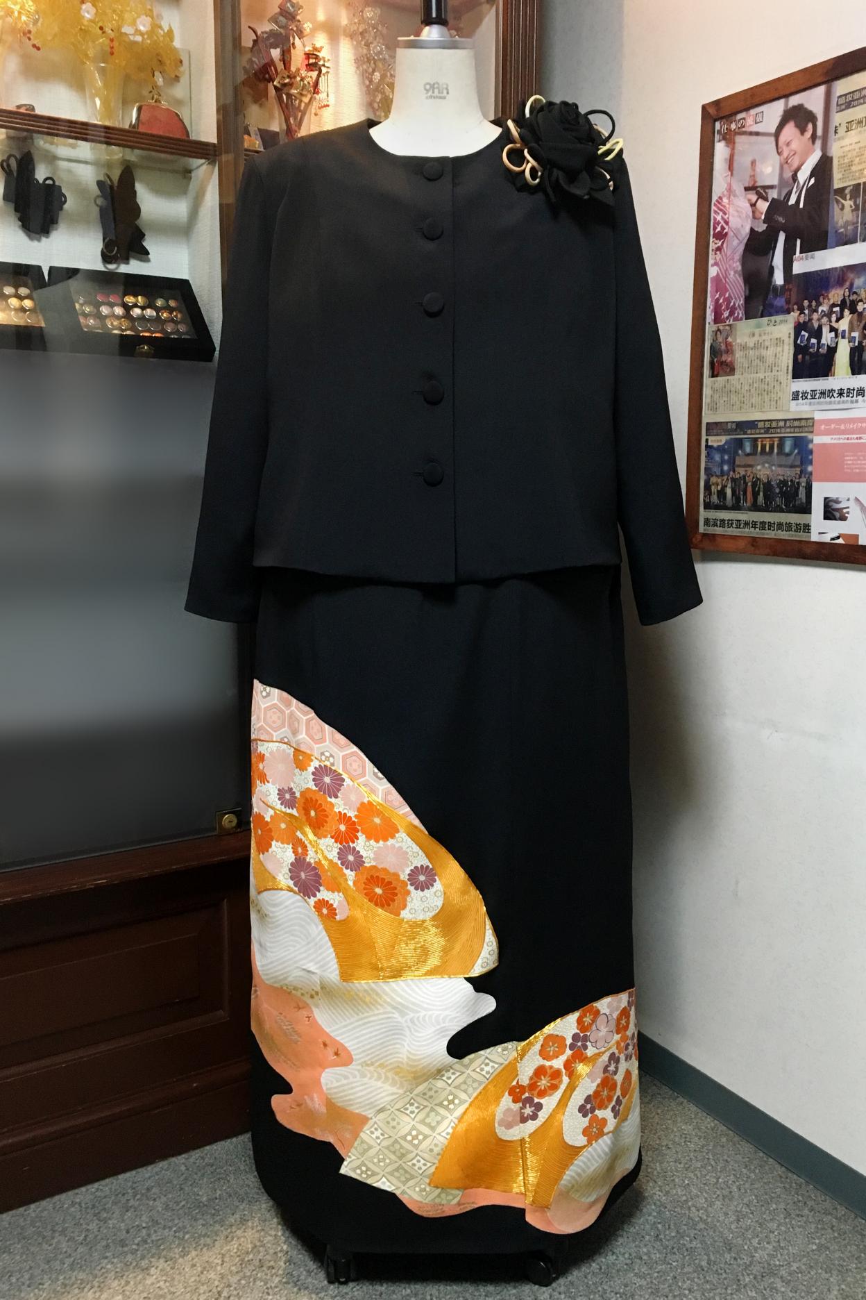 留袖ドレス 黒 2ピース [鶴]