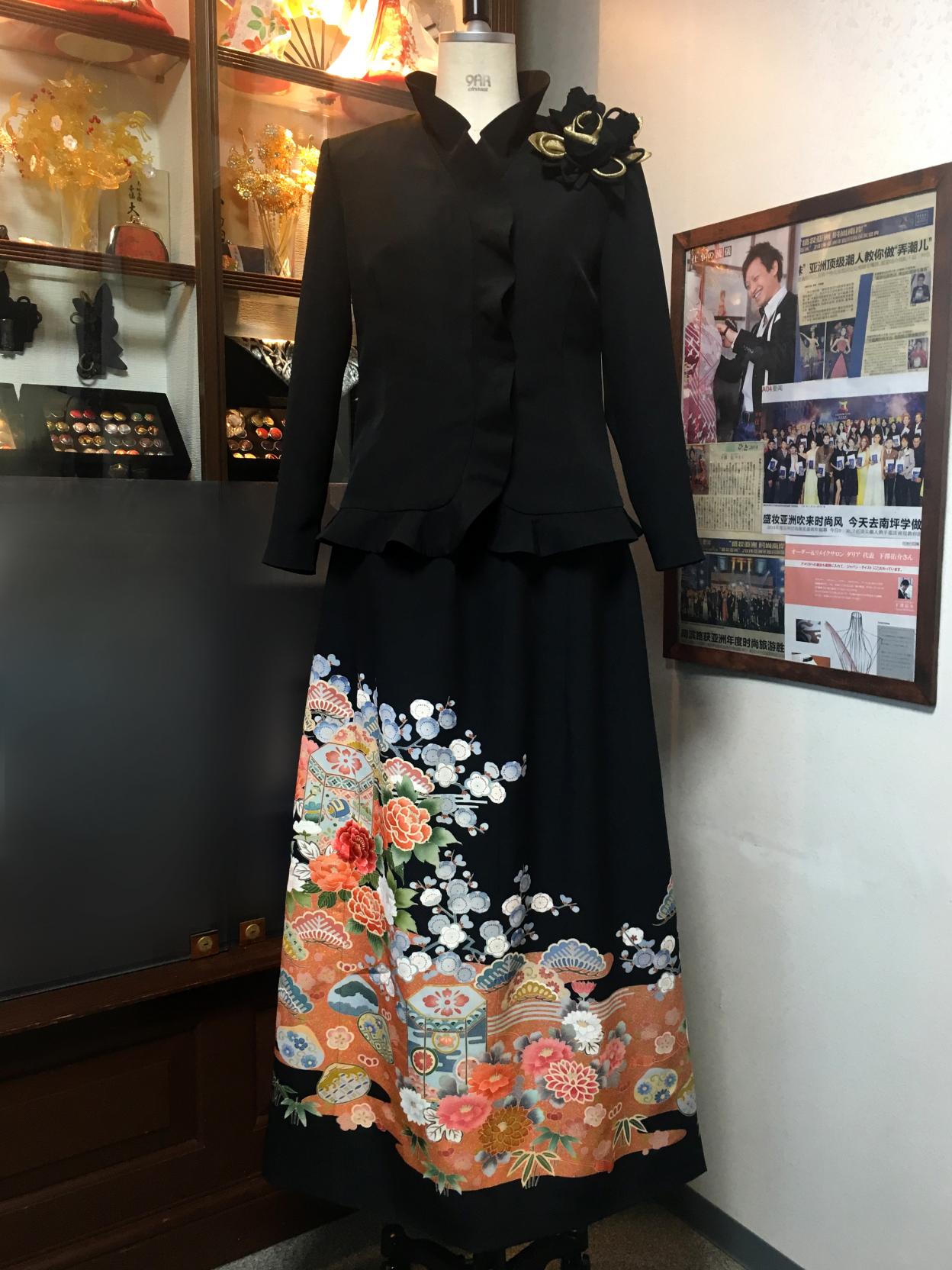 留袖ドレス 黒 2ピース [花] | 着物ドレス・留袖ドレス【Dahlianty/ダリアンティー】レンタル、購入、オーダーができる和ドレス着物
