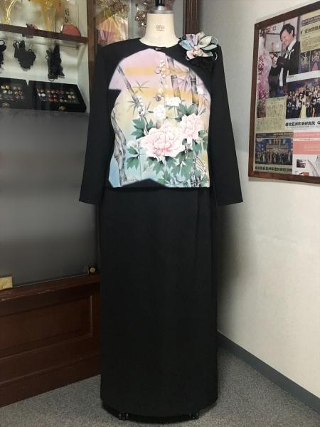 留袖ドレス 黒・桃色 2ピース [花]1
