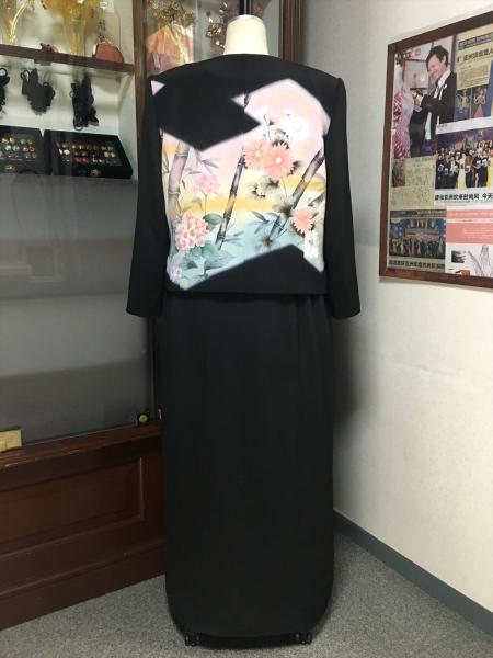 留袖ドレス 黒・桃色 2ピース [花]10