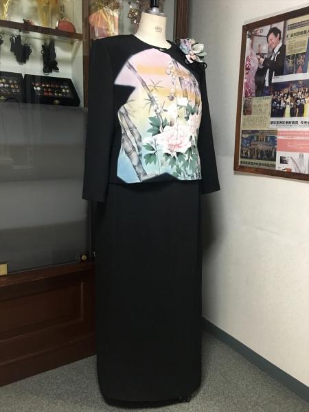 留袖ドレス 黒・桃色 2ピース [花]4