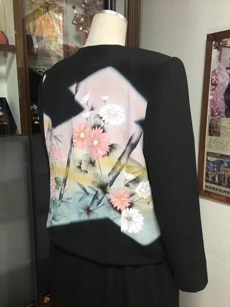 留袖ドレス 黒・桃色 2ピース [花]9
