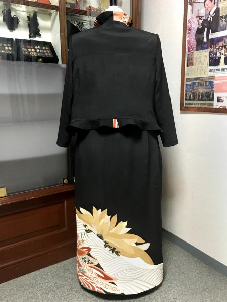 留袖ドレス 黒・桃・橙 2ピース [花]9