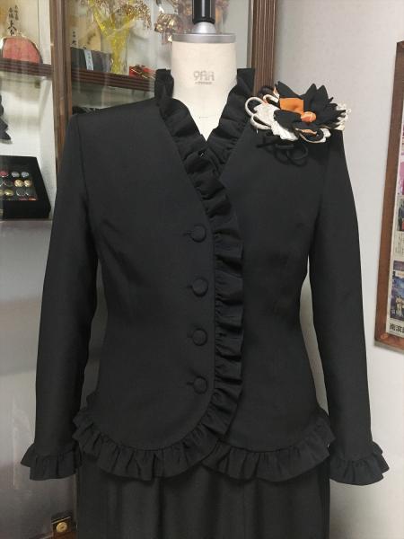 留袖ドレス 黒・橙 2ピース [花、扇]2