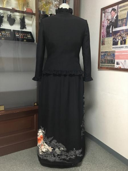 留袖ドレス 黒・橙 2ピース [花、扇]11