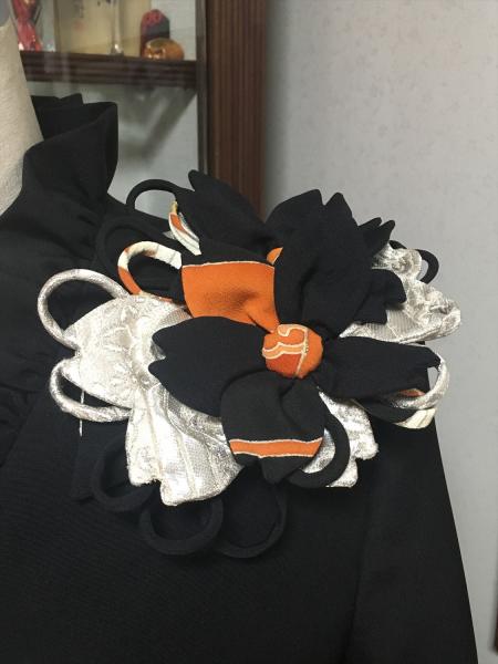 留袖ドレス 黒・橙 2ピース [花、扇]3
