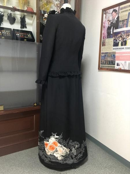 留袖ドレス 黒・橙 2ピース [花、扇]13