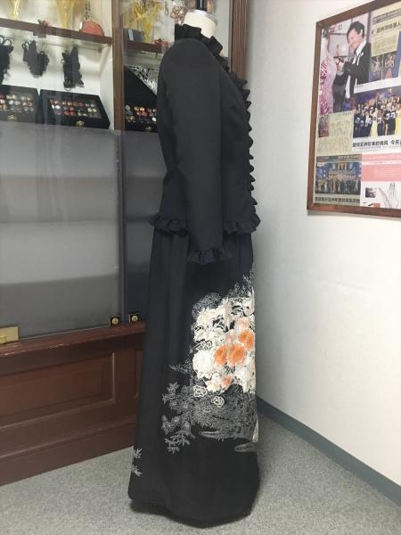 留袖ドレス 黒・橙 2ピース [花、扇]6