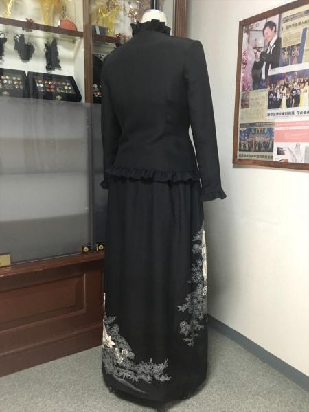 留袖ドレス 黒・橙 2ピース [花、扇]9