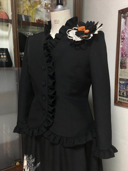 留袖ドレス 黒・橙 2ピース [花、扇]18