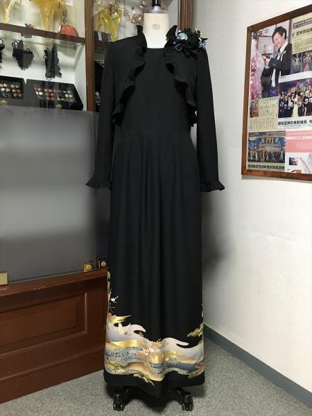 留袖ドレス 黒・青 アンサンブル [鶴、松]1