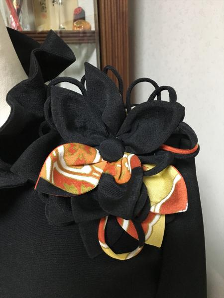 留袖ドレス 黒・橙 2ピース [鳳凰・花]3