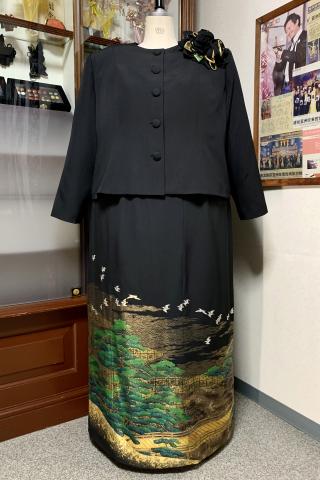 留袖ドレス 黒・金・緑 2ピース [松]