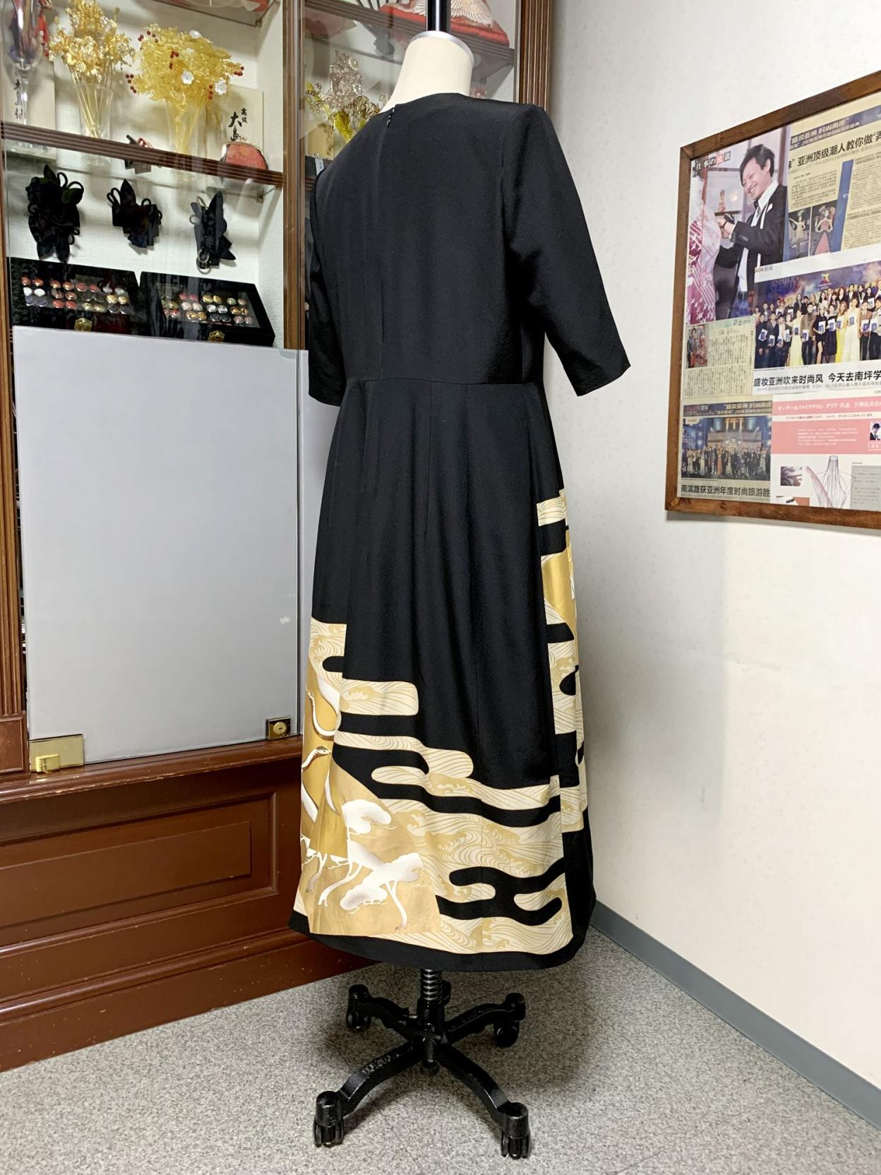 留袖ドレス 黒・金 ワンピース [鶴] | 着物ドレス・留袖ドレス