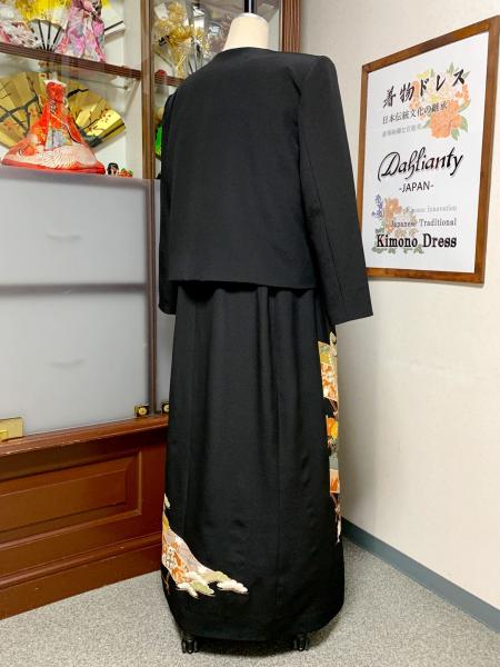 留袖ドレス 黒・橙・桃色 2ピース [花]9