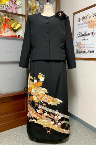 留袖ドレス 黒・橙・桃色 2ピース [花]