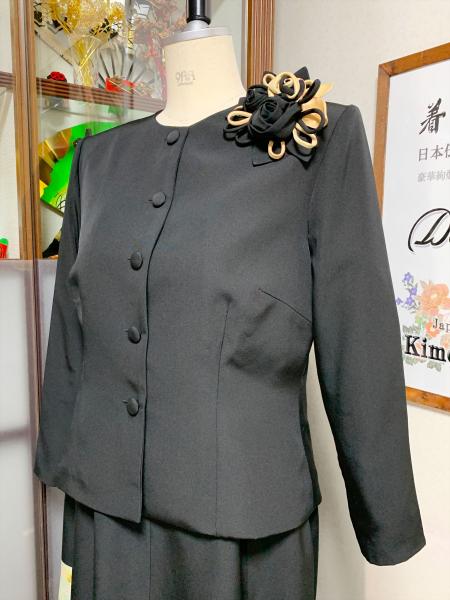 留袖ドレス 黒・緑 2ピース [花、扇]7