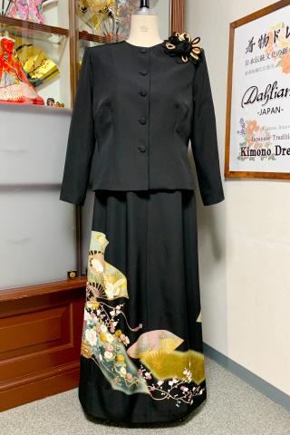 留袖ドレス 黒・緑 2ピース [花、扇]