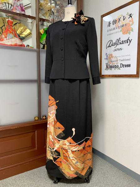 留袖ドレス 黒・橙・金 2ピース [風景]4