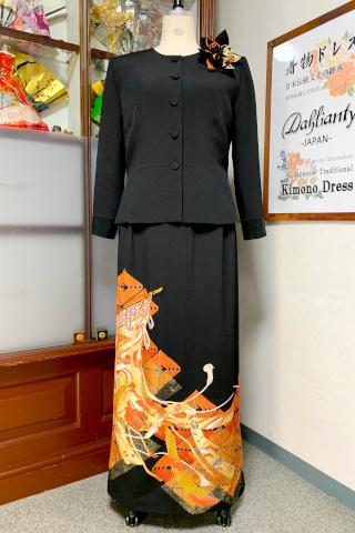 留袖ドレス 黒・橙・金 2ピース [風景]