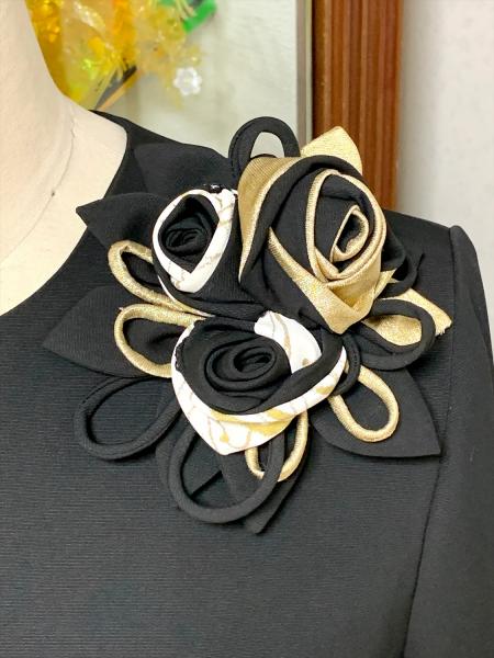 留袖ドレス 黒・金 2ピース [花、扇]3