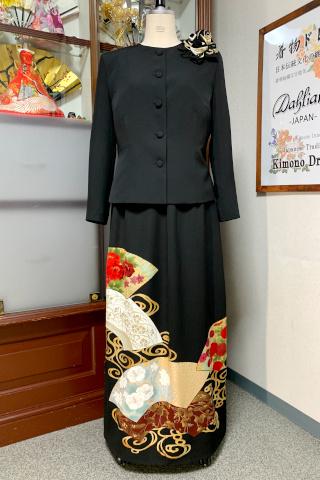 留袖ドレス 黒・金 2ピース [花、扇]