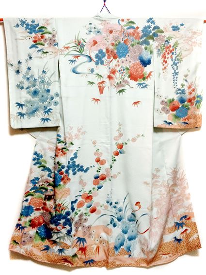 No.02004Furisode Light blue [Flower] Silk<br>Used Kimono