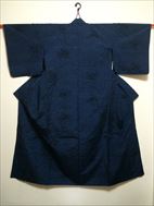 No.06006Komon Navy blue [Leaf] Silk<br>Used Kimono
