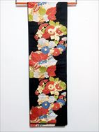 No.09025帯 黒 [花] 絹<br>中古の帯