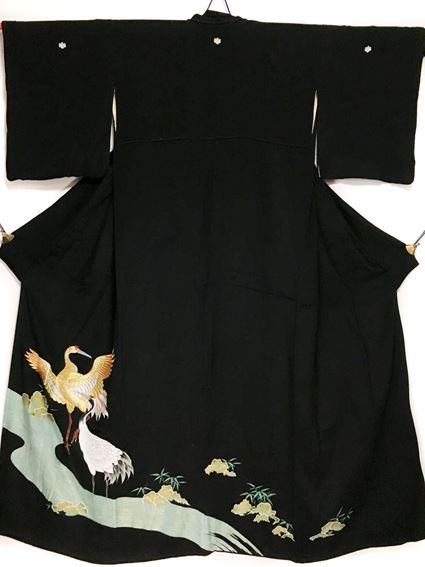 No.04015Tomesode Green [Crane] Silk Unused temporary tailoring (Dirty)<br>Used Kimono