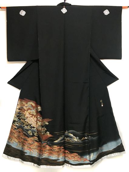 No.04070Tomesode Brown [Landscape] Silk Unused temporary tailoring<br>Unused temporary tailoring. Black color is thin.